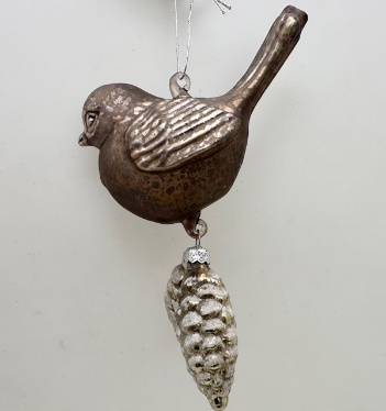 Glass Christmas decoration Bird with pine cone